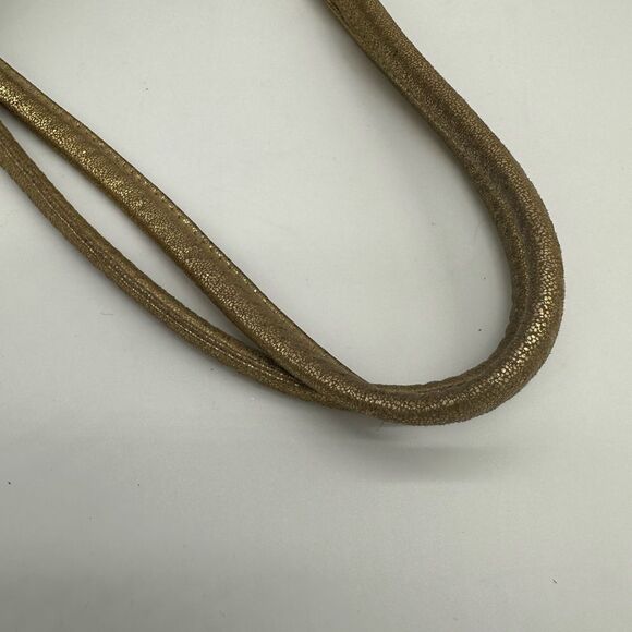 Gold Metallic Genuine Suede Boho Hobo Shoulder Bag w/ Tassels and Woven Leather - Picture 4 of 11